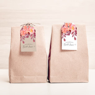 Rustikale Peonies Elegantes Script-Brautparty Geschenkanhänger