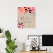 Rustikale Peonies Elegantes Skript Hochzeit Willko Poster (Heimbüro)