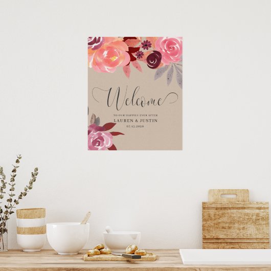 Rustikale Peonies Elegantes Skript Hochzeit Willko Poster (Küche)