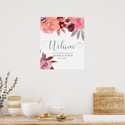 Rustikale Peonies Elegantes Skript Hochzeit Willko Poster (Küche)