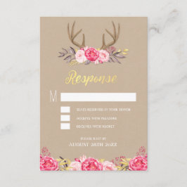 Rustikale Peony and Deer Antler Wedding RSVP Cards