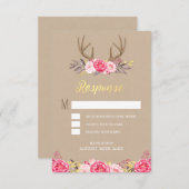 Rustikale Peony and Deer Antler Wedding RSVP Cards (Vorne/Hinten)