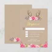 Rustikale Peony and Deer Antler Wedding RSVP Cards (Vorne/Hinten)