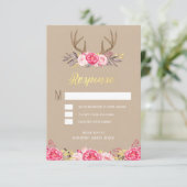 Rustikale Peony and Deer Antler Wedding RSVP Cards (Stehend Vorderseite)