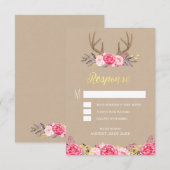 Rustikale Peony and Deer Antler Wedding RSVP Cards Karte (Vorne/Hinten)