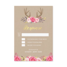 Rustikale Peony and Deer Antler Wedding RSVP Cards