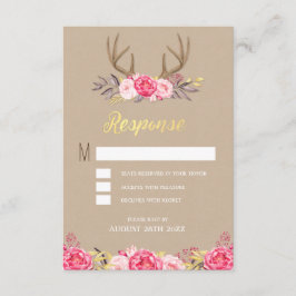 Rustikale Peony and Deer Antler Wedding RSVP Cards Karte