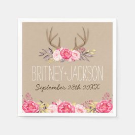 Rustikale Peony and Deer Antler Wedkins Serviette