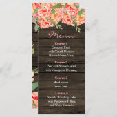 Rustikale Peony Barn Wood Wedding Menükarte (Vorne/Hinten)