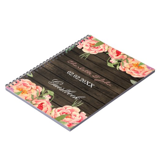 Rustikale Peony Barn Wood Wedding Notizblock (Linke Seite)