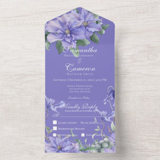 Rustikale Peri-Blume & Butterfly Lila Abendessen All In One Einladung (Innen Boden)