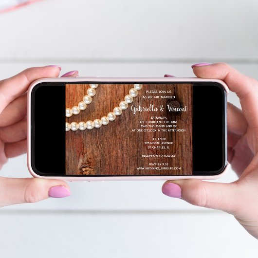 Rustikale Perlen Barnholz Land Hochzeit Einladung