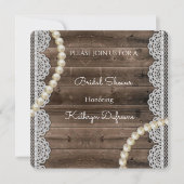 Rustikale Perlen & Spitzen Bridal Dusche Einladung (Vorderseite)