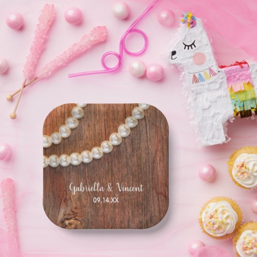 Rustikale Perlen und Braunwaldlandschaften Pappteller (Party)