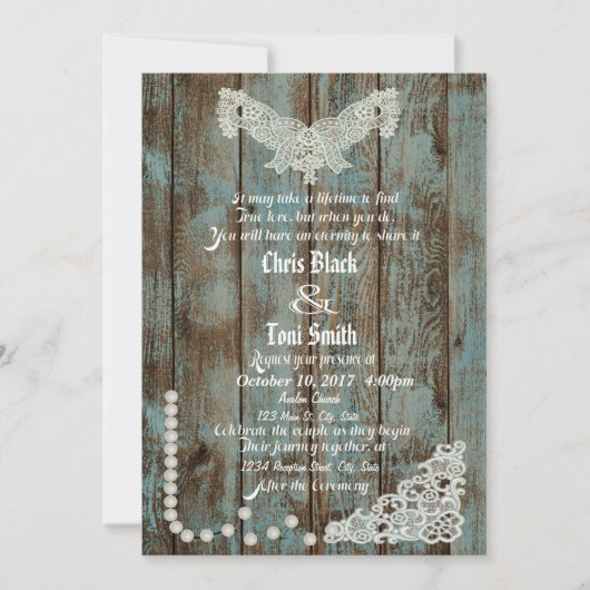 Rustikale Perlen und Hochzeitsfeiern Einladung (Vorderseite)
