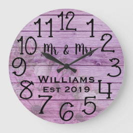 Rustikale personalisierte antike lila hölzerne große wanduhr