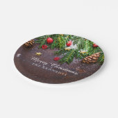 Rustikale Personalisierte Frohe Weihnachten Pappteller (Schrägansicht)