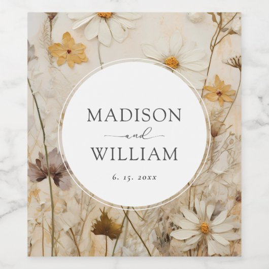 Rustikale Personalisierte Hochzeit mit Boho Weinetikett (Einzelnes Label)