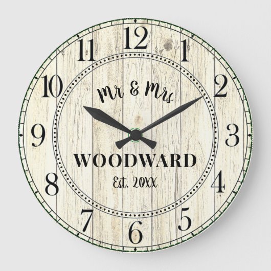Rustikale Personalisierte Hochzeit New Yorker Groß Große Wanduhr (Vorderseite)