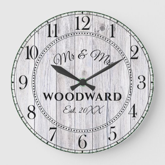 Rustikale Personalisierte Hochzeit New Yorker Groß Große Wanduhr (Vorderseite)