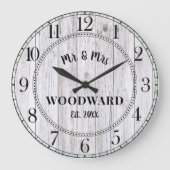 Rustikale Personalisierte Hochzeiten Große Wanduhr (Vorderseite)