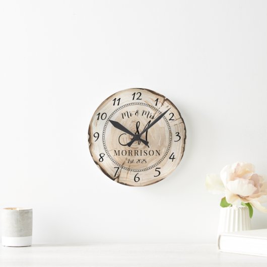Rustikale Personalisierte Hochzeiten Runde Wanduhr (Zuhause)