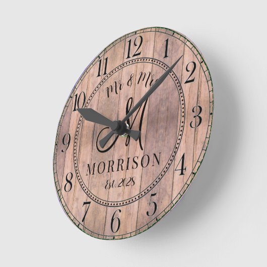 Rustikale Personalisierte Hochzeiten Runde Wanduhr (Winkel)