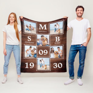 Rustikale Personalisierte Monogramm-Paare FotoColl Fleecedecke
