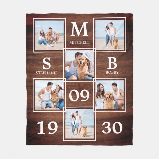 Rustikale Personalisierte Monogramm-Paare FotoColl Fleecedecke (Vorderseite)