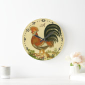 Rustikale Personalisierte Roster-Hähnchen-Hunde Große Wanduhr (Zuhause)