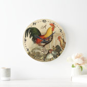 Rustikale Personalisierte Roster-Hähnchen-Hunde Große Wanduhr (Zuhause)