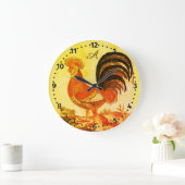 Rustikale Personalisierte Roster-Hähnchen-Hunde Große Wanduhr (Zuhause)