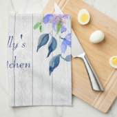 Rustikale Personalisierte Wasserfarbe Lila Hydrang Küchentuch (Viertel Falte)