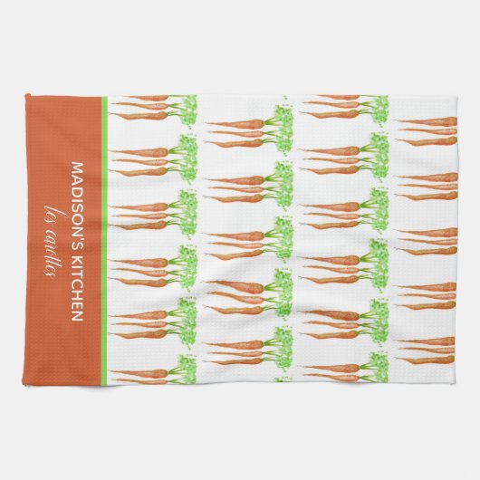 Rustikale Personalisierte Wasserfarbkarotten Geschirrtuch (Horizontal)