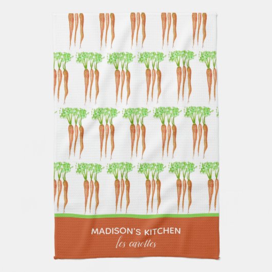 Rustikale Personalisierte Wasserfarbkarotten Geschirrtuch (Vertikal)