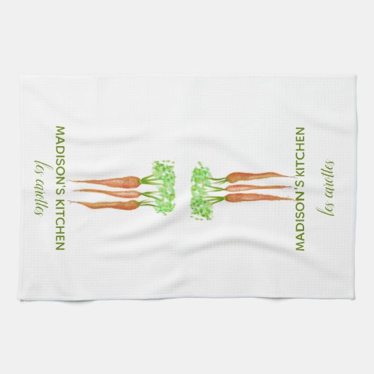 Rustikale Personalisierte Wasserfarbkarotten Geschirrtuch (Horizontal)