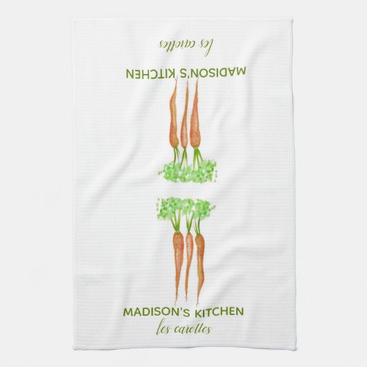 Rustikale Personalisierte Wasserfarbkarotten Geschirrtuch (Vertikal)