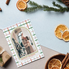 Rustikale Pestelfarben Kariertes Foto Frohe Weihna Feiertagskarte