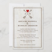 Rustikale Pfeile Rotes Herz Hochzeit Einladung (Vorderseite)