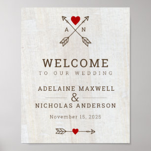 Rustikale Pfeile Rotes Herz Hochzeit Poster