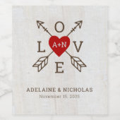 Rustikale Pfeile Rotes Herz Hochzeit Weinetikett (Einzelnes Label)