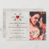 Rustikale Pfeile Rotes Herz Save The Date (Vorne/Hinten)