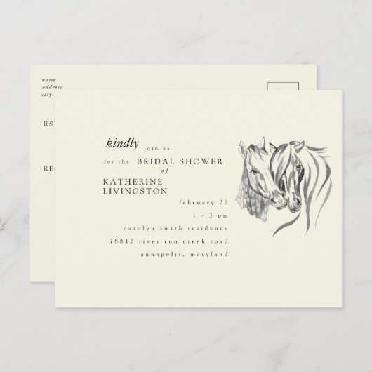 Rustikale Pferde Nuzzles Cream Brautparty Postkarte (Vorne/Hinten)