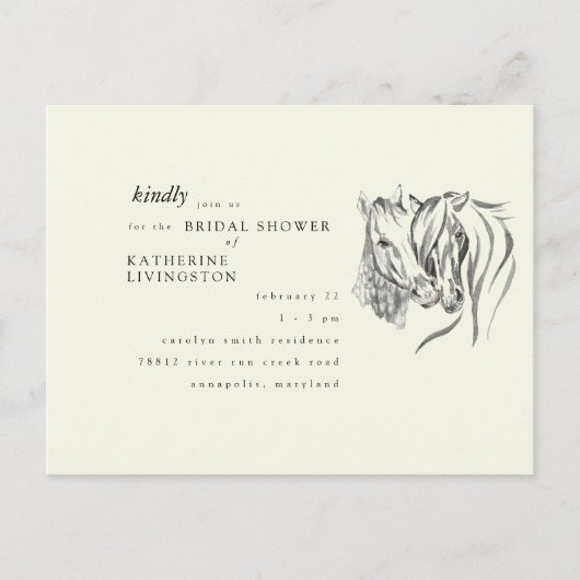 Rustikale Pferde Nuzzles Cream Brautparty Postkarte (Vorderseite)