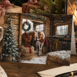 Rustikale Pferde-Tartan-Weihnachtskarte im Landhau Feiertagskarte