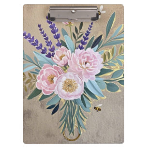 Rustikale Pfingstrosen-Lavendelblumensträuße Klemmbrett
