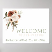 Rustikale Pfirsich Terracotta Grüne Flora Begrüßun Poster (Vorne)