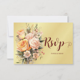 Rustikale Pfirsich- und Gold-Blume Hochzeit RSPV-K RSVP Karte