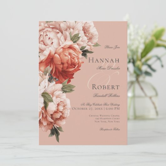 Rustikale Pfirsich- und Rostpfirsiche auf Pfirsich Einladung (Stehend Vorderseite)