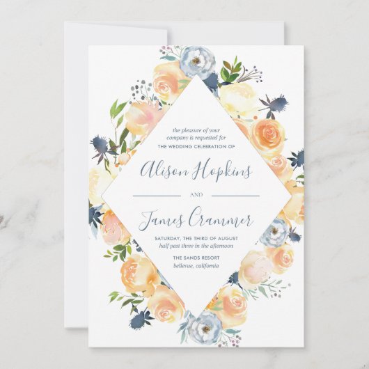 Rustikale Pfirsich- und White Peony-Hochzeit Einladung (Vorderseite)